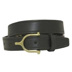 Black Leather Belt With Brass English Spur Buckle - 1 In